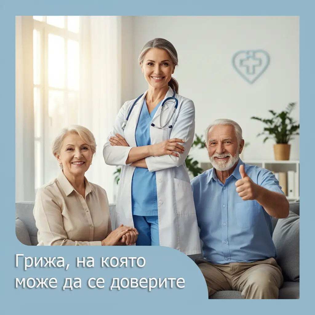 Изображение на лекар, преглеждащ възрастен пациент в домашна обстановка